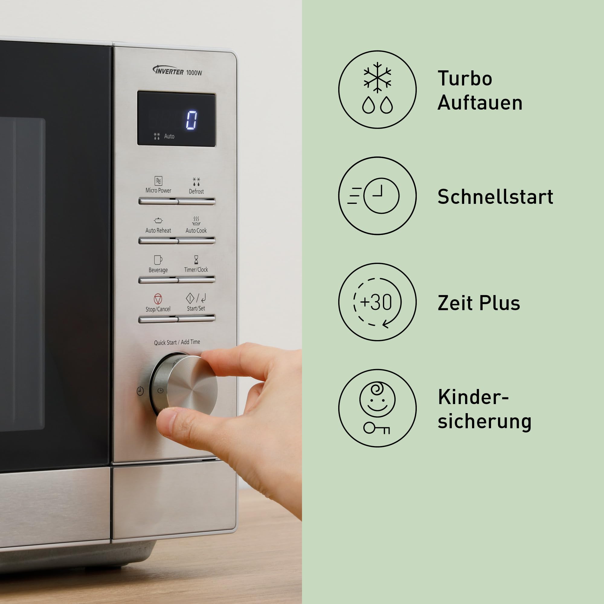 Panasonic NN-SD37QSEPG Solo-Mikrowellenofen, 29 l, 1000 W, automatisches Auftauen, 11 automatische Programme, Timer, Silber & Edelstahl
