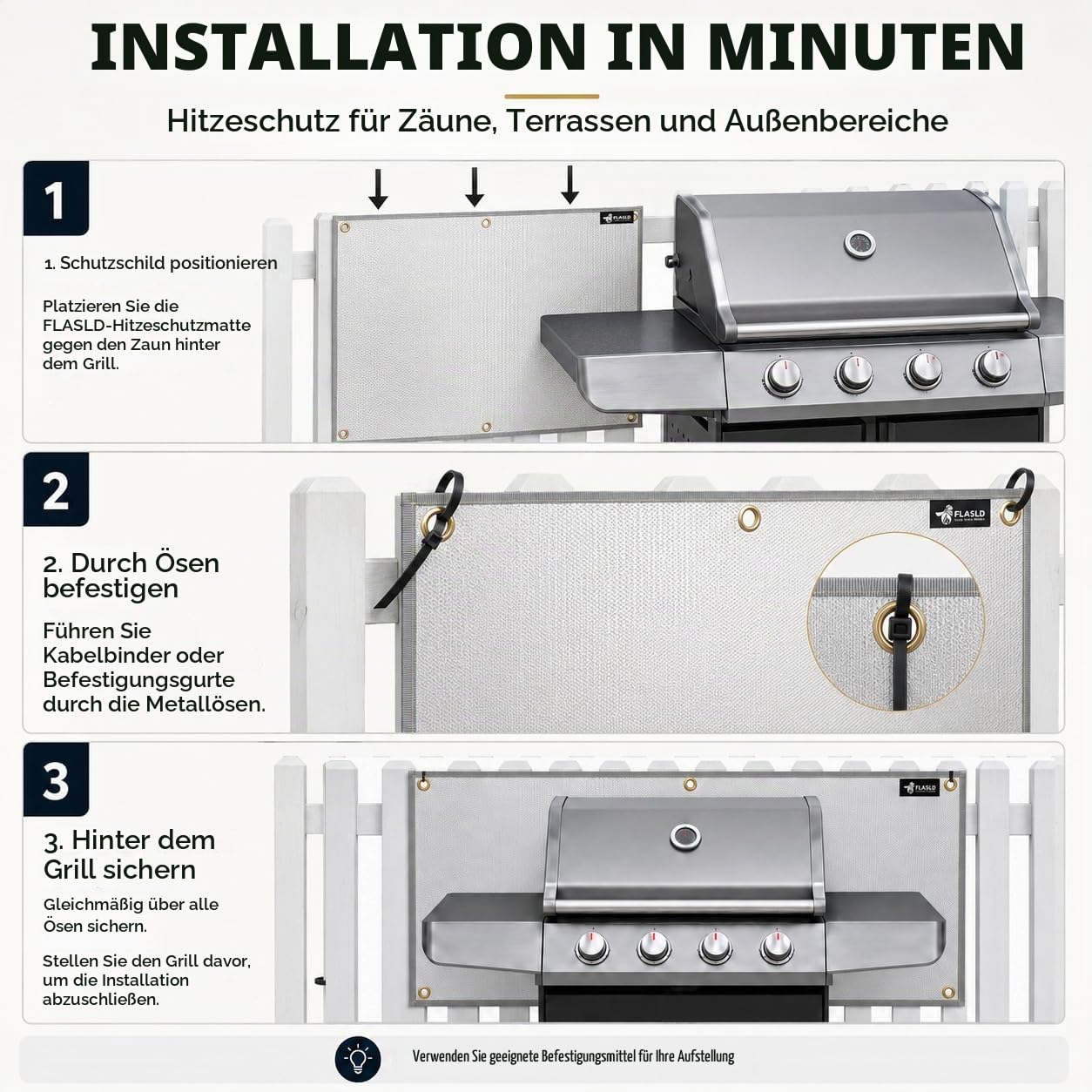 FLASLD Aluminium-Hitzeschutzmatte für Grill, Herd, Ofen und Kühlschrank, feuerfeste Abdeckung und Bildschirmschutz für Deckgeländer vor Grill (101,6 x 121,9 cm)