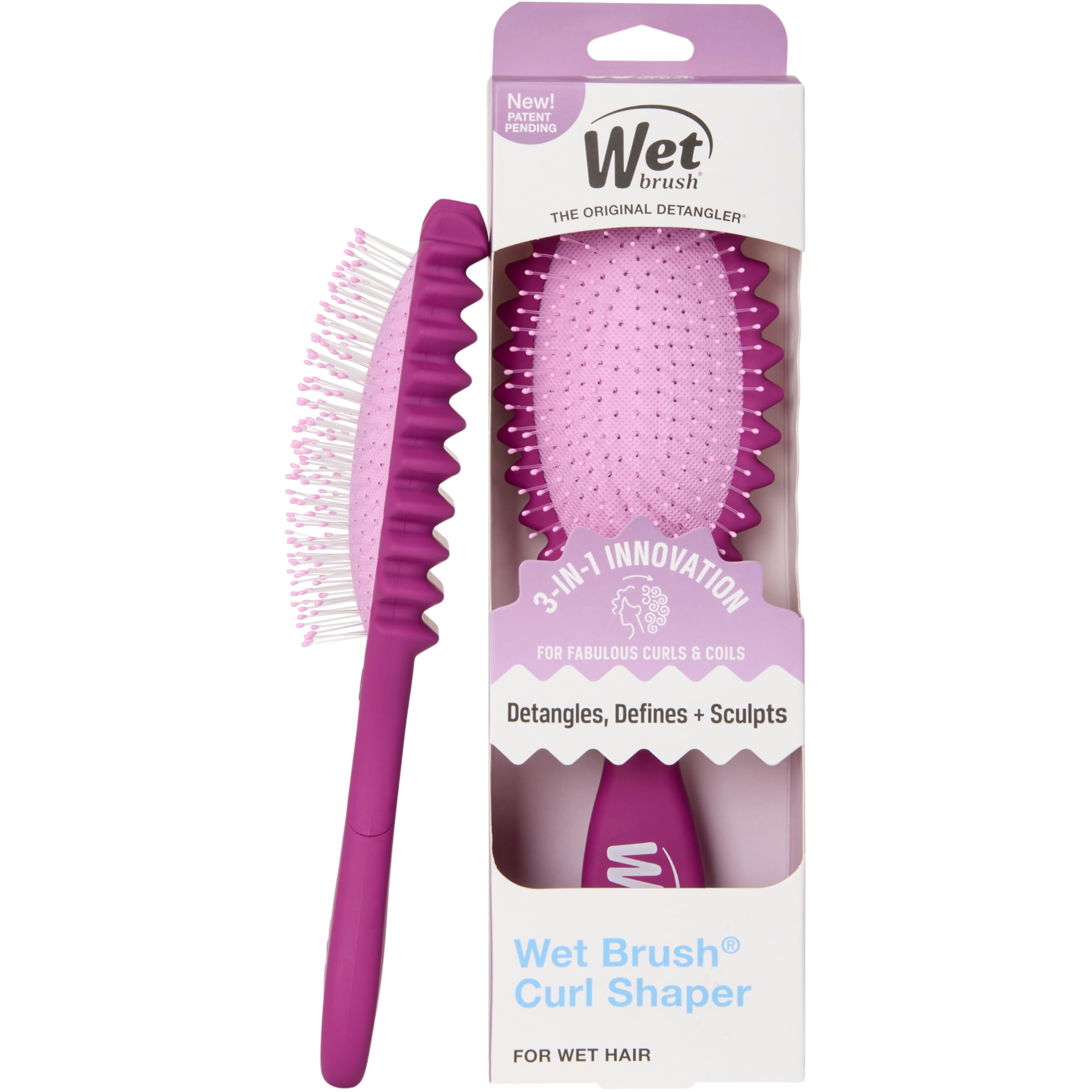 Wet Brush Curl Shaper Detangler Brush, Purple, Curl Defining for Curly, Wavy, and Coily Hair Types, IntelliFlex Bristles Detangle for Frizz-Free