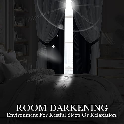 Vista 99 de PONY DANCE Cortinas decorativas para niñas, cortinas decorativas para niños, cortina de doble capa con volantes, superposición para oscurecer