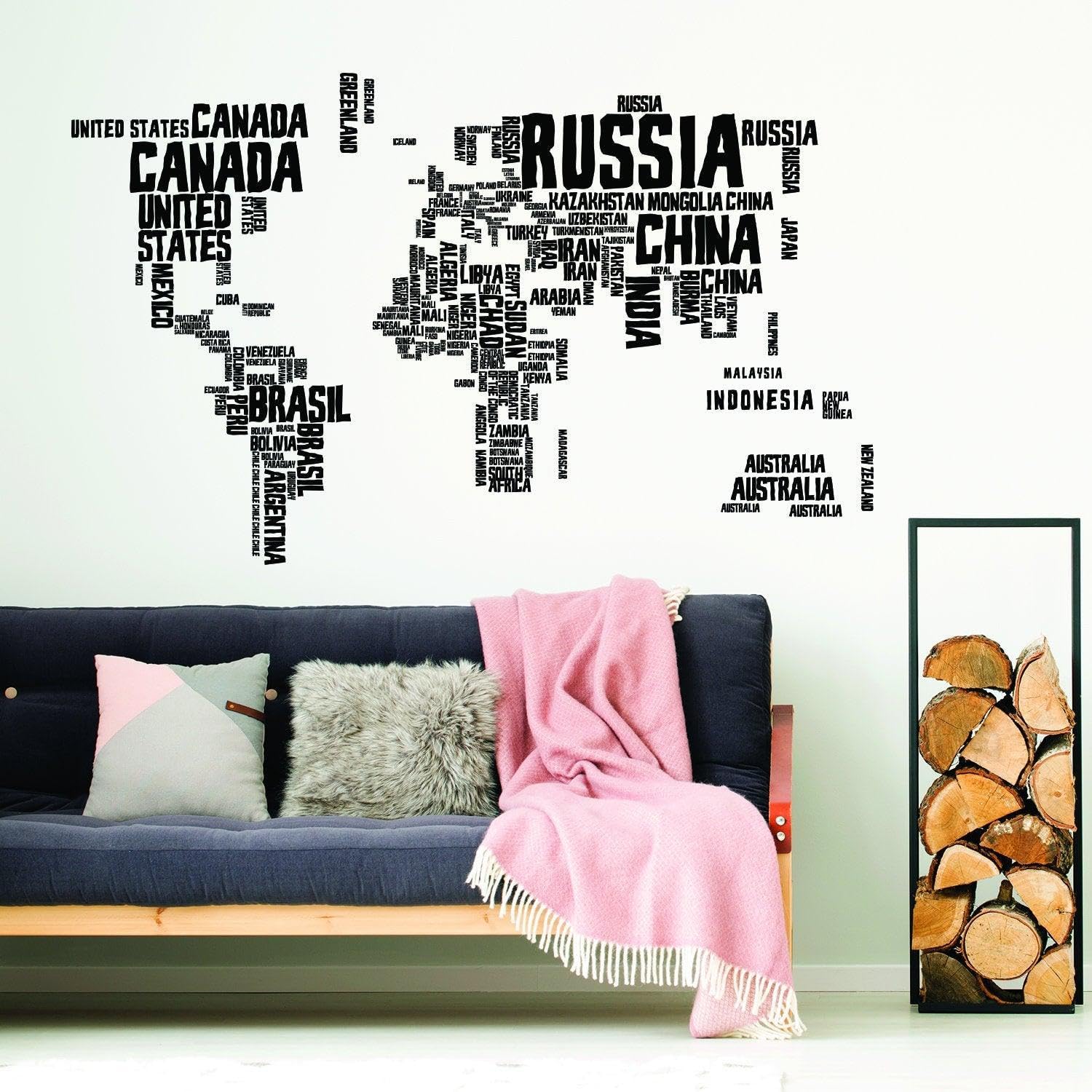 Naklejka ścienna z mapą świata – duża winylowa naklejka wielkiego globusu podróżnego do sypialni salonu dekoracja 100 x 26 cm