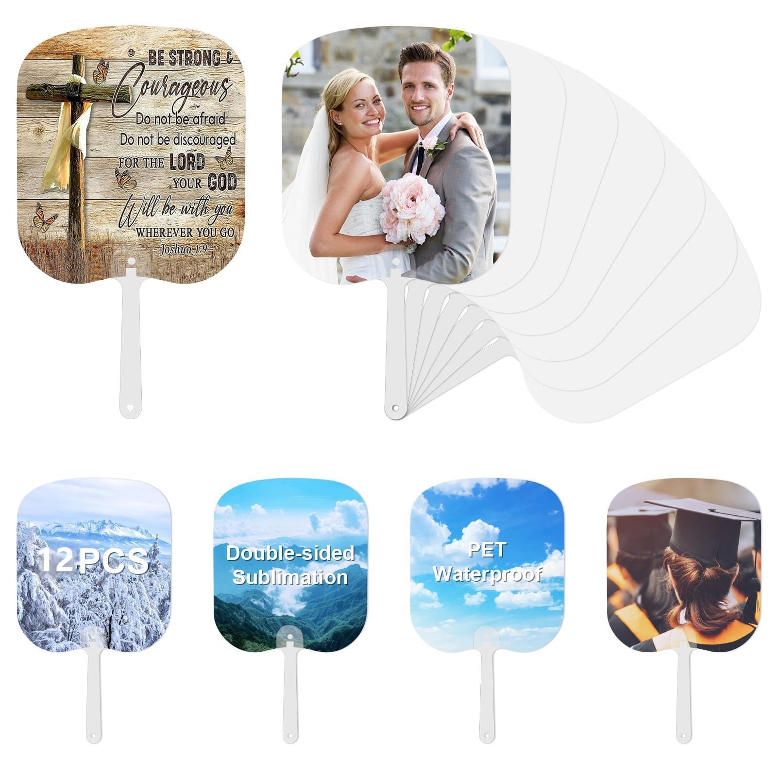 12 Pcs Sublimation Fans Blank, Church Fans Handheld Set, Double-Sided Sublimation Fan, Graduation Decorations, DIY Hand Fans for Church Parties and Wedding Fans for Guests
