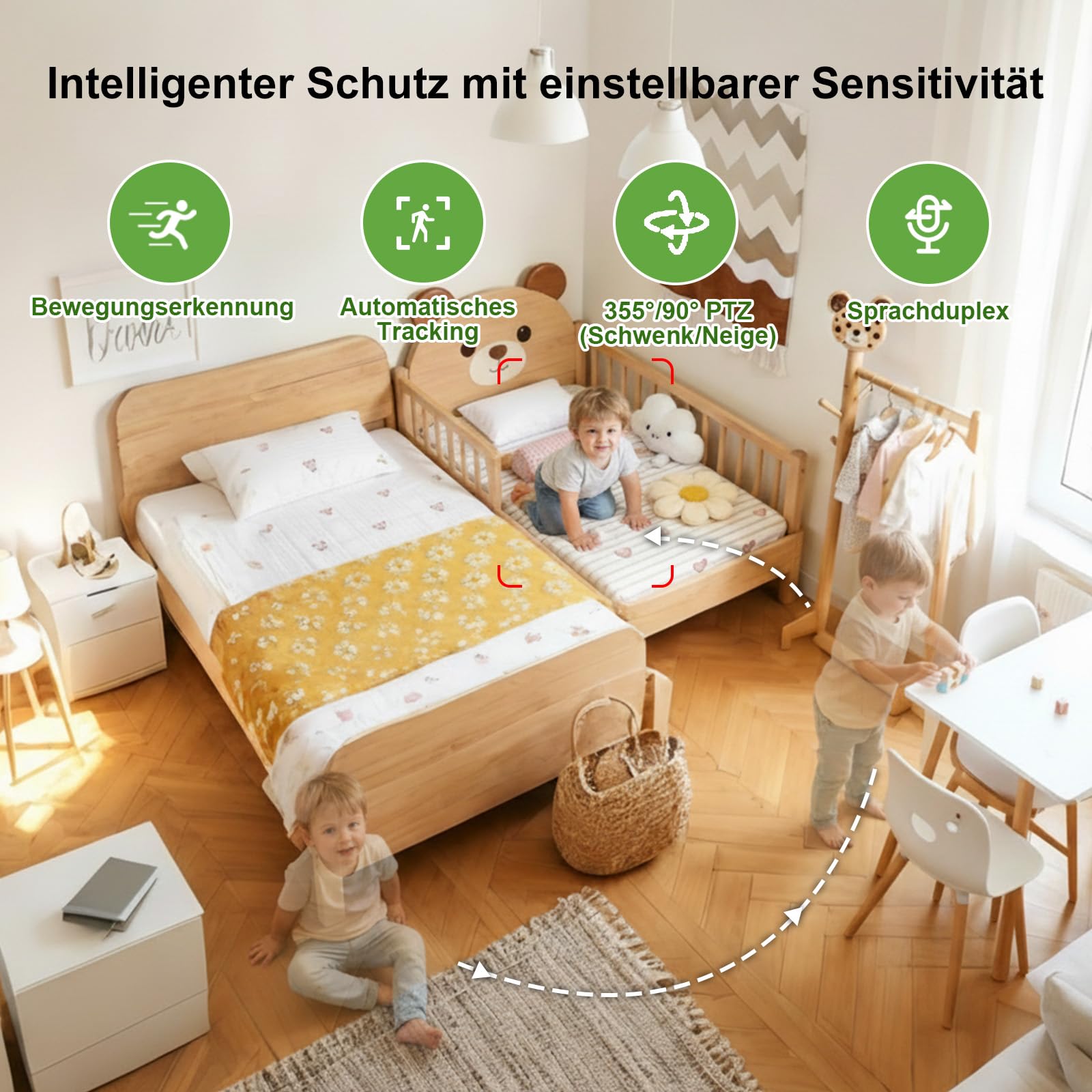 2K Überwachungskamera Innen, 2.4/5Ghz WLAN Kamera Überwachung | 360 Grad Kamera mit Nachtsicht, Bewegungserkennung, Auto-Tracking, Privatmodus, Nachtlichtfunktion für Baby Monitor