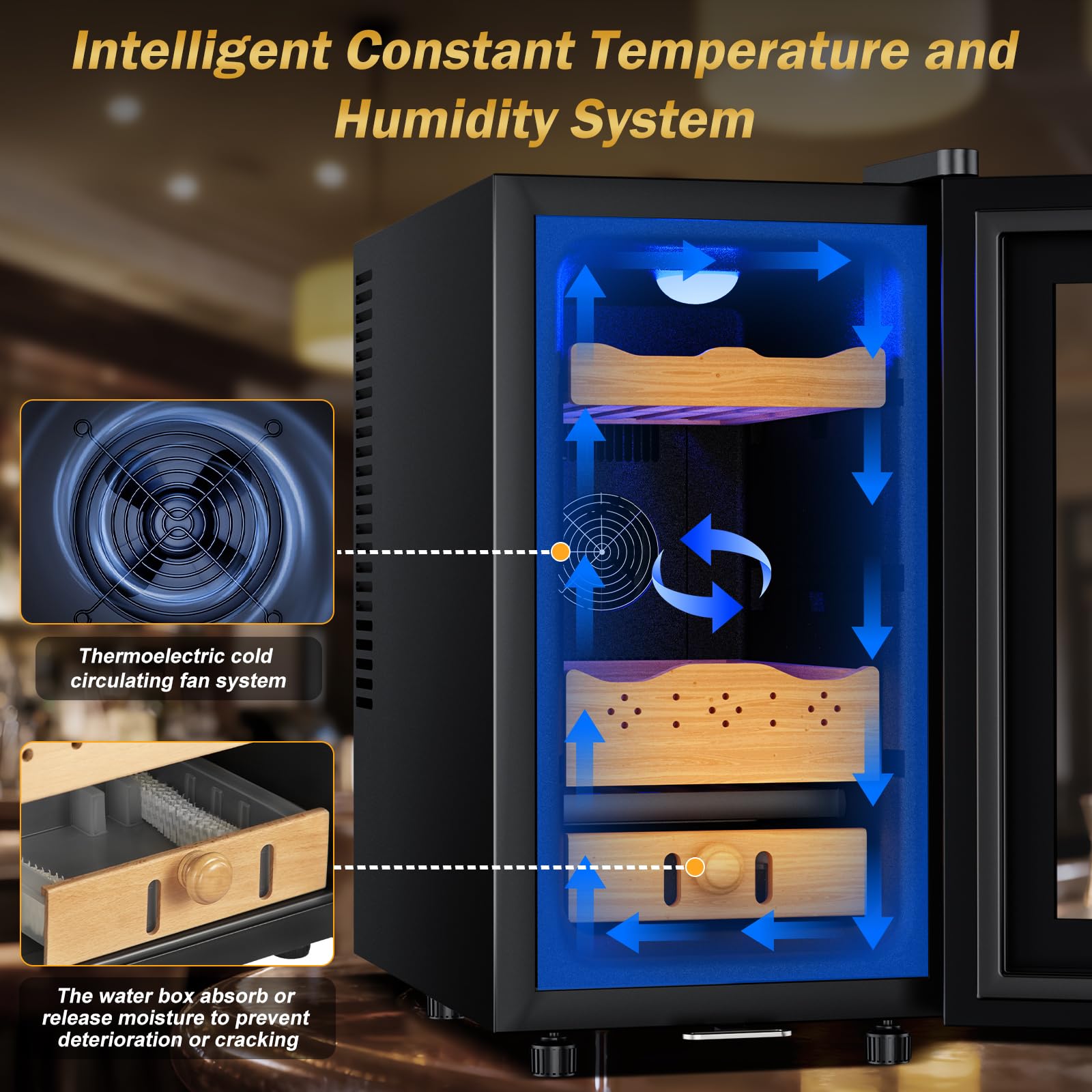 Electric Humidor-25l Cooling & Heating Humidor Cabinet, Smart Touch Control Humidity & Temp, Humidors Wtih Spanish Cedar Wood Tray And Drawer, Digital Display, Safety Lock, Desktop Gift For Men on Fridge.com - View 4