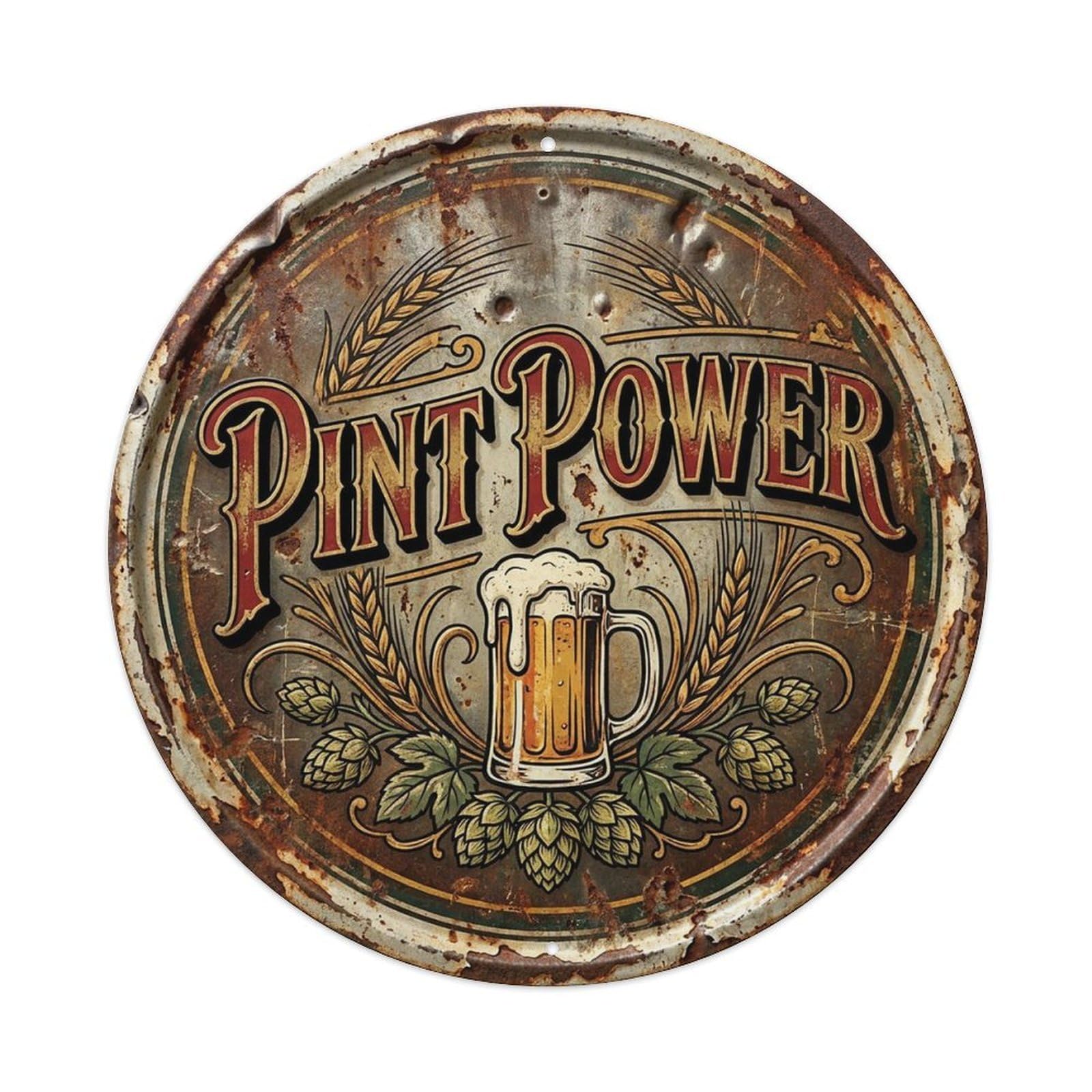 Vintage Beer Brewery Pint Power Retro Bar for Pub Vintage Metal Tin Sign Plaque Wall Decor for Cafe, Club Bar, Office, Garden Metal Poster 8x8Inch
