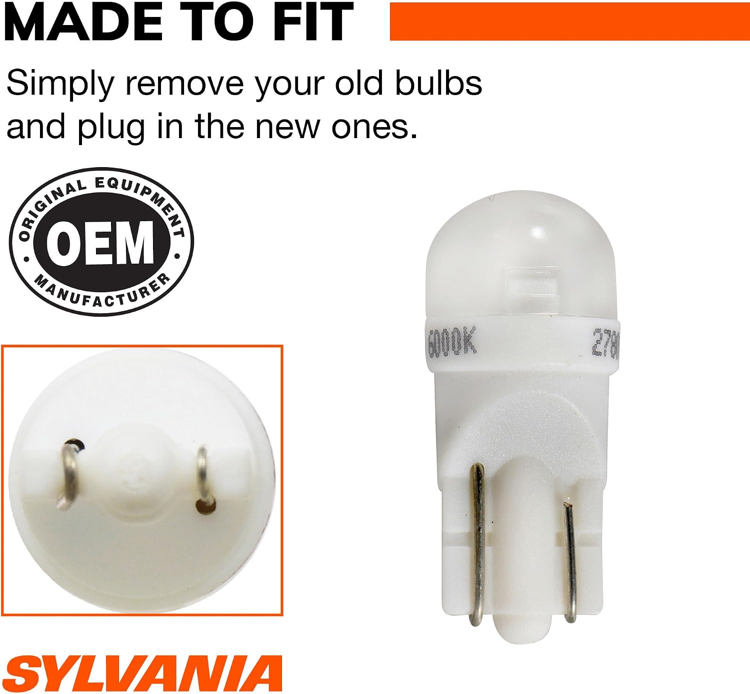 SYLVANIA 168 T10 W5W LED Mini Bulb, White, 2-Pack, Interior Lighting image 4