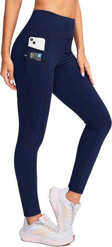 G Gradual Women's Fleece Lined Winter Leggings with Pockets Water Resistant High Waisted Thermal Warm Pants Running Hiking(Navy,L)