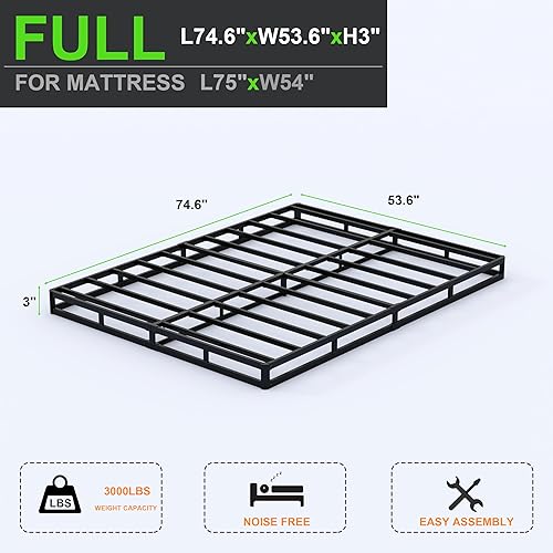 Miniatura 2 de Somieres de caja de 3 pulgadas de perfil bajo para cama, base de colchón, base de cama de metal con cubierta de tela, sin ruido, fácil montaje
