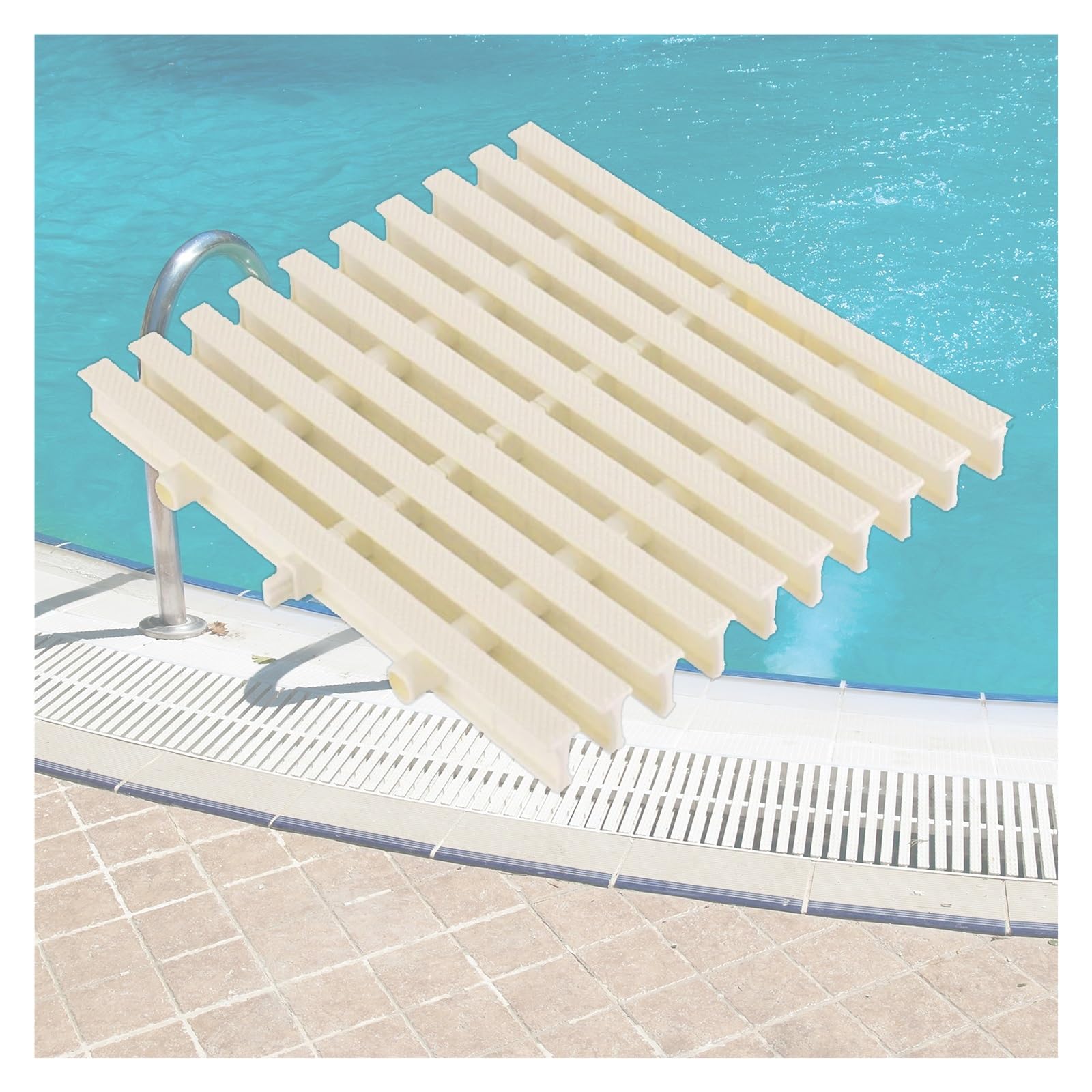 Grille de piscine antidérapante extérieure beige en lot de 5 modules ABS