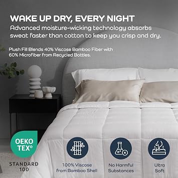 Olive + Crate Cooling Down Alternative Comforter - Hypoallergenic King Size Duvet Insert Lightweight - All Seasons Plush Design Bamboo Comforter - 100% Bamboo Viscose Outer Cover - White 102x90