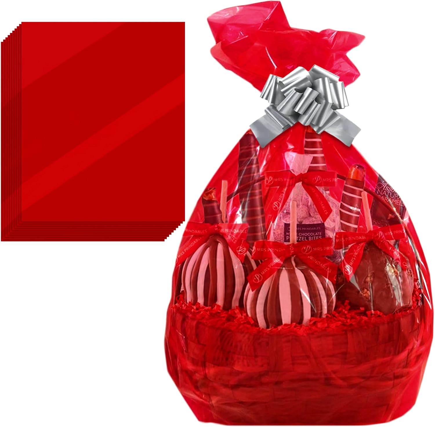 AnapoliZ Red Translucent Cellophane Wrap Bags | (10 Pcs) X-Large 24” inch X 30” inch | 2.5 Mil Thick Red Translucent Cello Bags | Gifts, Baskets, Wrapping, Arts & Crafts, Treats, | Premium Quality