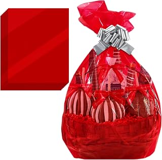 AnapoliZ Red Translucent Cellophane Wrap Bags | (10 Pcs) X-Large 24” inch X 30” inch | 2.5 Mil Thick Red Translucent Cello Bags | Gifts, Baskets, Wrapping, Arts & Crafts, Treats, | Premium Quality