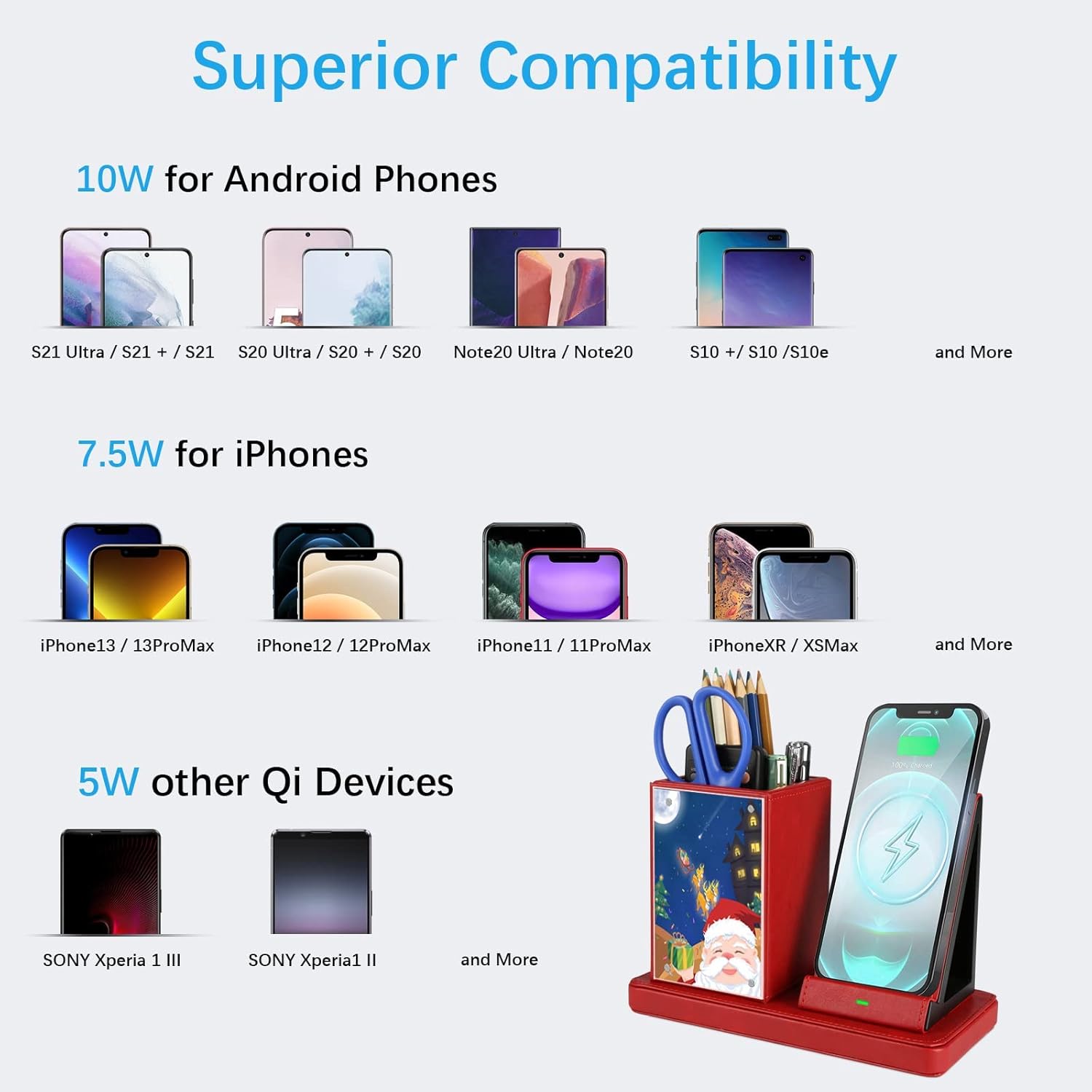 Bеѕt Cуbеr Dеаlѕ 🔥 Wireless Charger with Desk Organizer, Wireless Charging Station for iPhone 13/13 Pro Max/13 Pro/12 Series/11/XS Max/XR/X/8Plus/SE 2, Wireless Charging Stand with Leather, Red