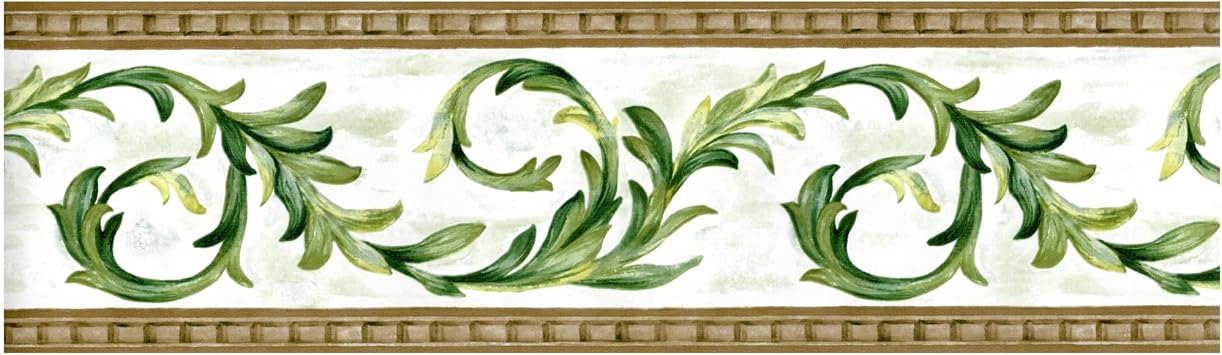 TRIMZ Green Scroll Leaf Wallpaper Border 5 in, Kitchen, Dining Room