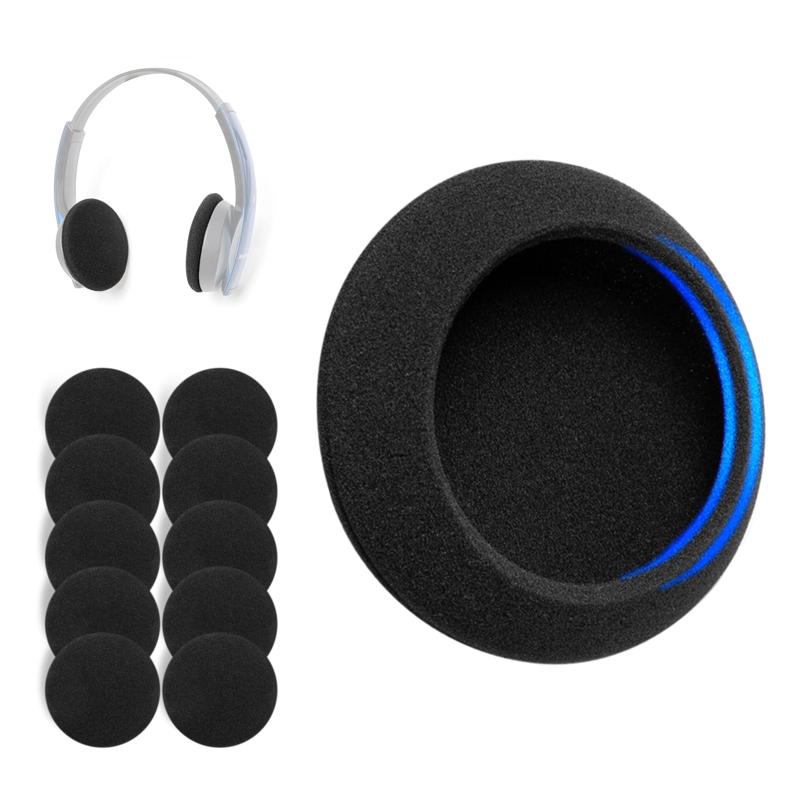 Voarmaks Universal Foam Ear Pads Cushion 70mm,2.76", 5Pairs Premium 4-5mm Thickness High Density Foam Headphone Earpads for Music, Gaming, Office &