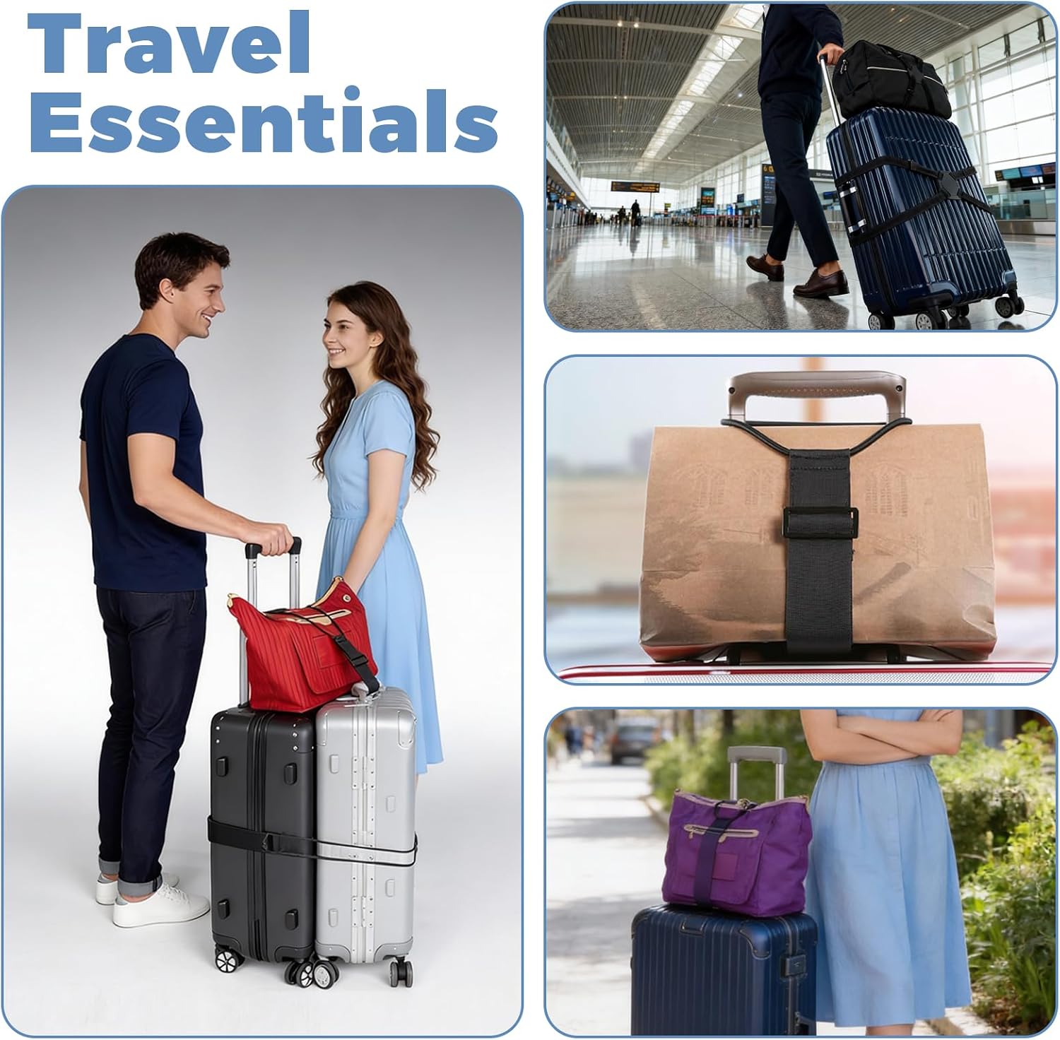 4 Pcs Multi Use Strong Adjustable Luggage Straps, Luggage Connector Straps for Add A Bag Suitcase, Add Extra Bag Easy and Securely for Travel