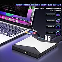 Vista 3 de External CD/DVD Drive for Laptop, DVD Player for Laptop, 8 in 1 Ultra-Slim CD Burner with 4 USB Ports and 2 TF/SD Card Slots, External Disk Drive