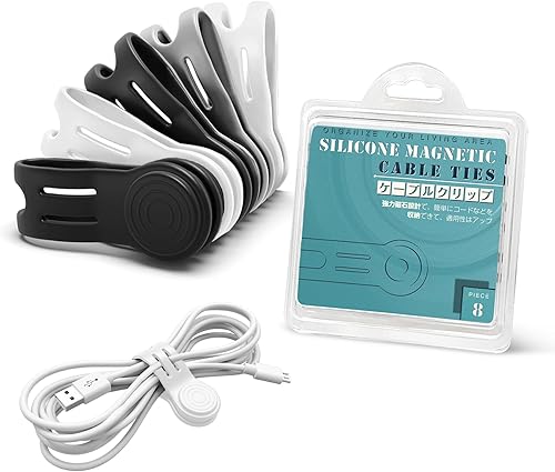 Miniatura 13 de Organizadores de bridas magnéticas para cables, Kanemc bridas de cable de silicona con envoltura de cable reutilizable, bridas giratorias para