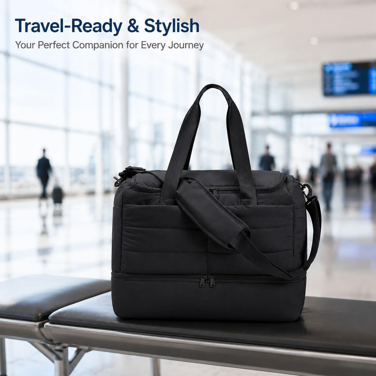 Borsa da Viaggio Donna Borsa Fitness Bag Multitasche Borsone Sportivo Scomparto Scarpe Ventilato Poliestere Impermeabile Adatta per Lavoro Palestra, Nero