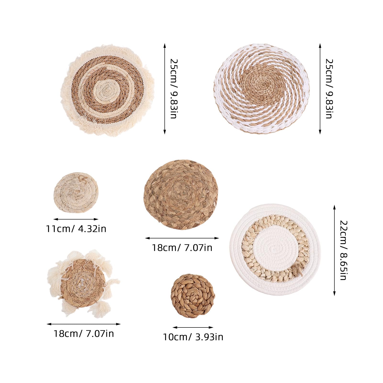 STOBAZA 7 Piezas Decoración de Pared Circular Boho Hecha a Mano de Ratán Beige para Sala de Estar Estilo Farmhouse Rústico y Bohemio