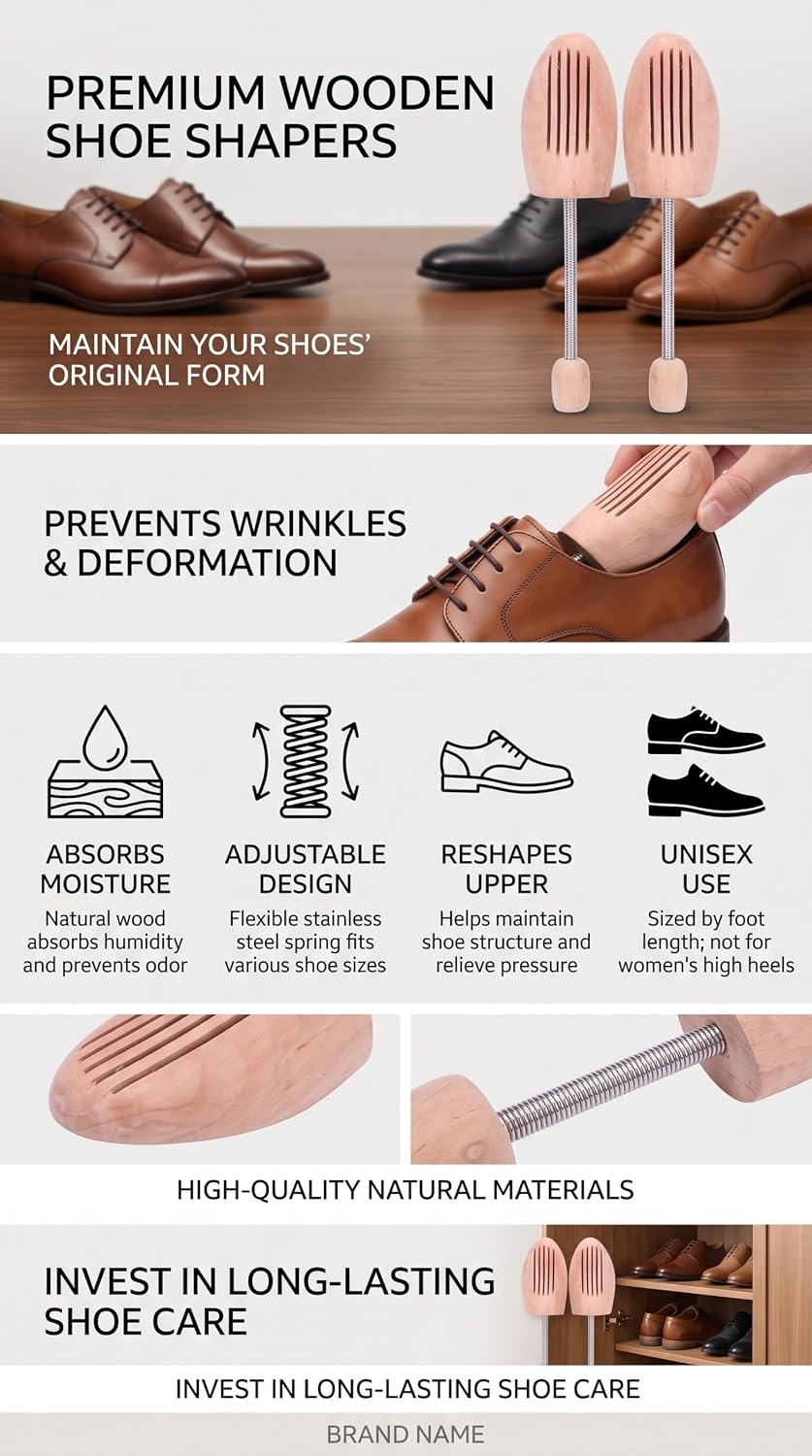 Haofy 2Pcs Wooden Shoe Trees Prevent Anti Deformation Shoe Shaper with Spring Column for Men Women Storage (43 44)