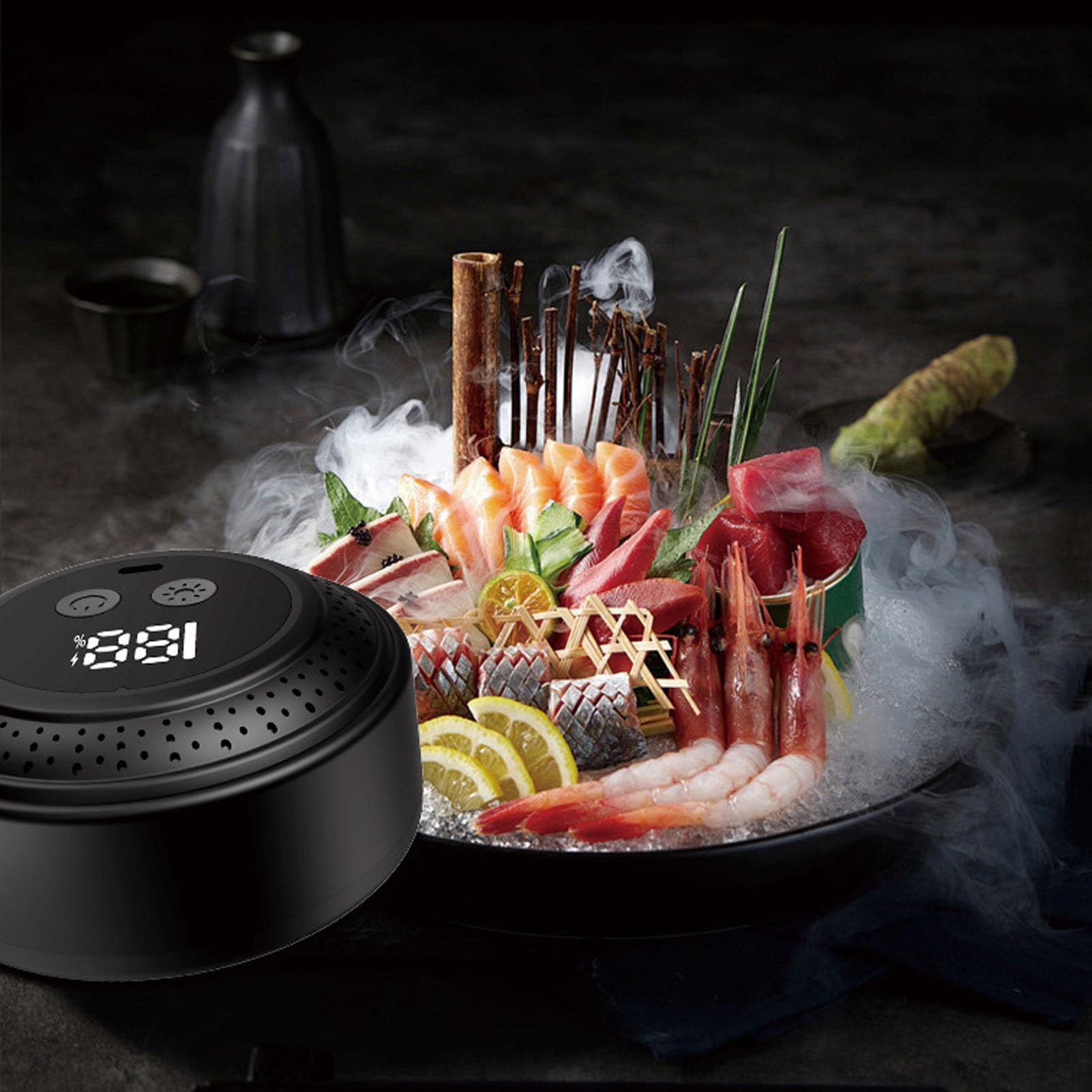 Bewinner Kit Affumicatore Elettrico Ricaricabile per Whisky con Luci LED Colorate, 6 Gusti di Trucioli di Legno (ciliegia, Quercia, Pera, Noci Pecan, faggio), Affumicatore
