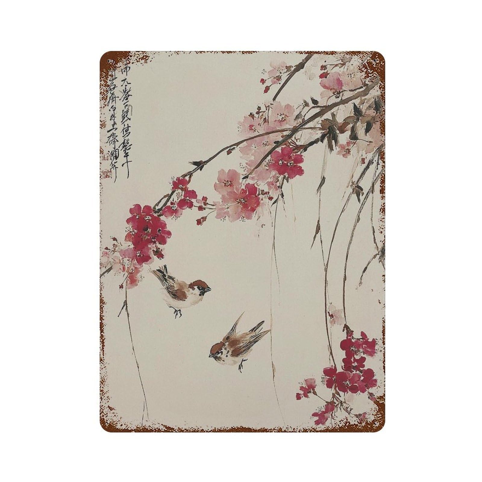 xiaoxiaoshen Cherry Blossom Japanese Bird Asian Style Oriental Nature Work Zen Traditional Fl Wall Decor Art Metal Tin Poster Modern Home Decor Art Home Bar Shop Decorations Vintage Sign 40x30cm