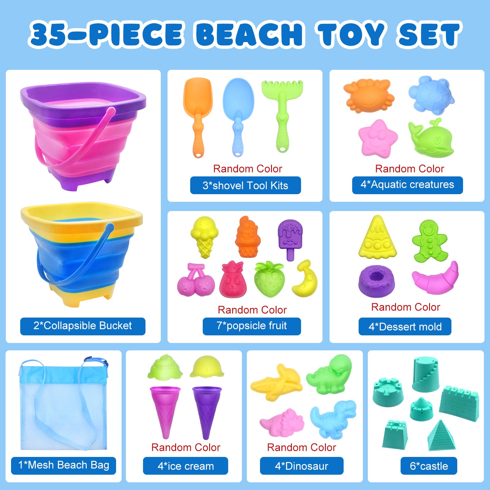 NLMWTI Set De 30 Juguetes De Playa Para Niños - Incluye Palas, Moldes De Animales, Castillos Y Bolsa De Malla - Para Arenero, Piscina Y Jardín