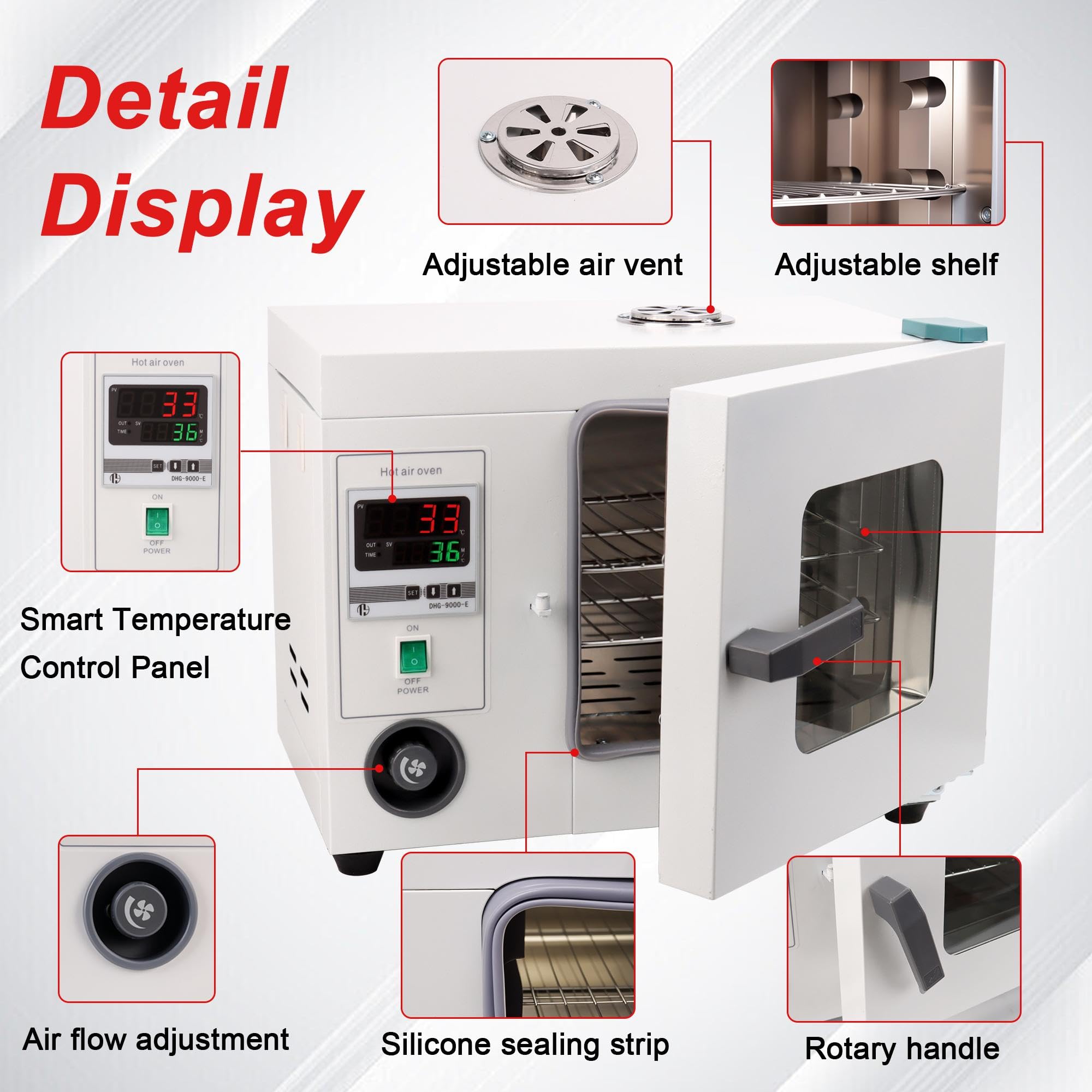 16L Labor Trockenschrank – Starker Umluft-Heizofen mit digitaler Temperaturregelung 50–300 °C, 800W – für 3D-Druck Filament Trocknung, Annealing, Materialerwärmung & Labortests