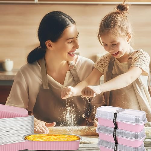 Miniatura 6 de ABuff Paquete de 100 mini moldes para pan con tapas, papel de aluminio de 6.8 onzas desechables para hornear con tapas y cucharas, moldes