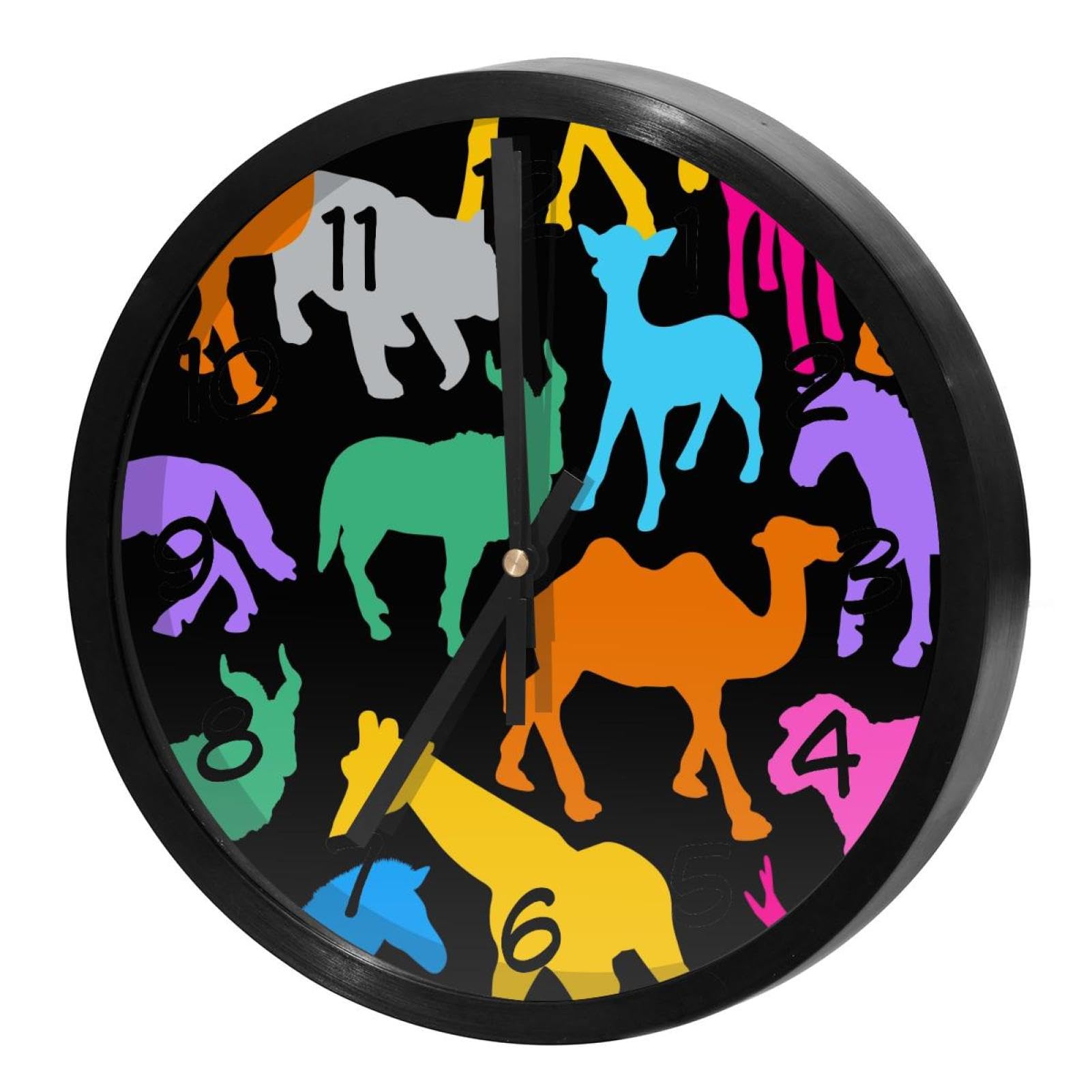 Horloge murale pour maison et cuisine style silhouettes animaux sauvages colorés