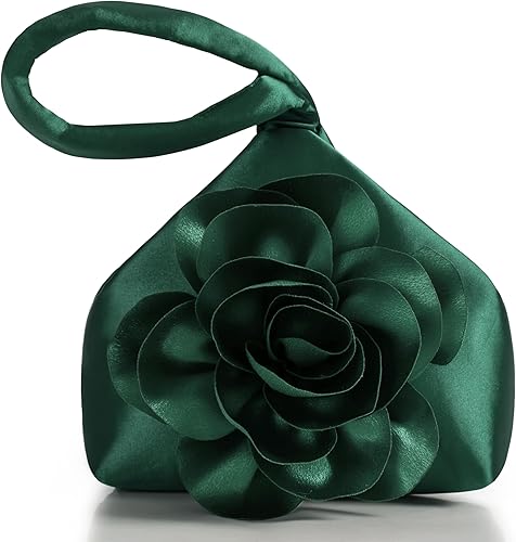Miniatura 12 de BABEYOND Bolsos de mano para mujer, bolsos de noche de satén con flores, bolso de pulsera elegante para fiestas, uso diario, boda Rojo,Negro,negro