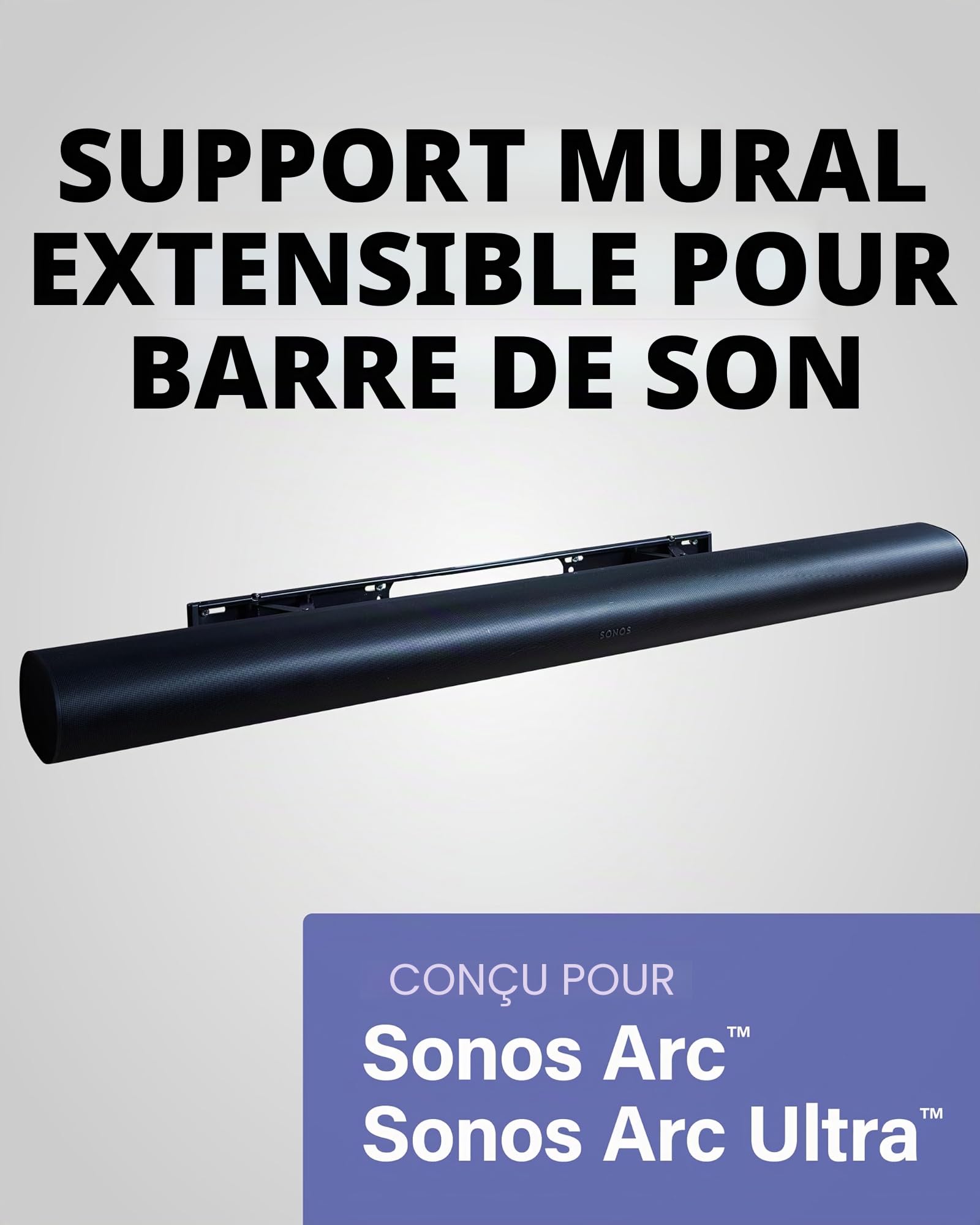 Sanus Support Mural Extensible conçu pour Barre de Son Sonos Arc – Profil Bas et Design d'amélioration Audio pour Dolby Atmos -OSSAWM1-B2