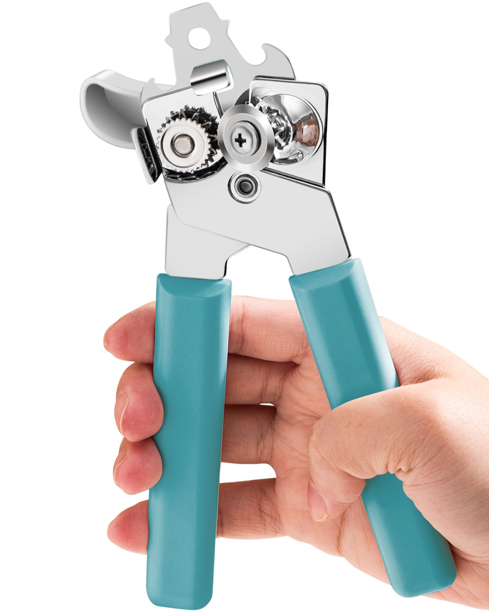 Abrelatas manual, abrelatas de mano con asas antideslizantes cómodas, abrelatas de acero inoxidable resistente, borde liso y abrebotellas, abrelatas de fácil giro para personas mayores