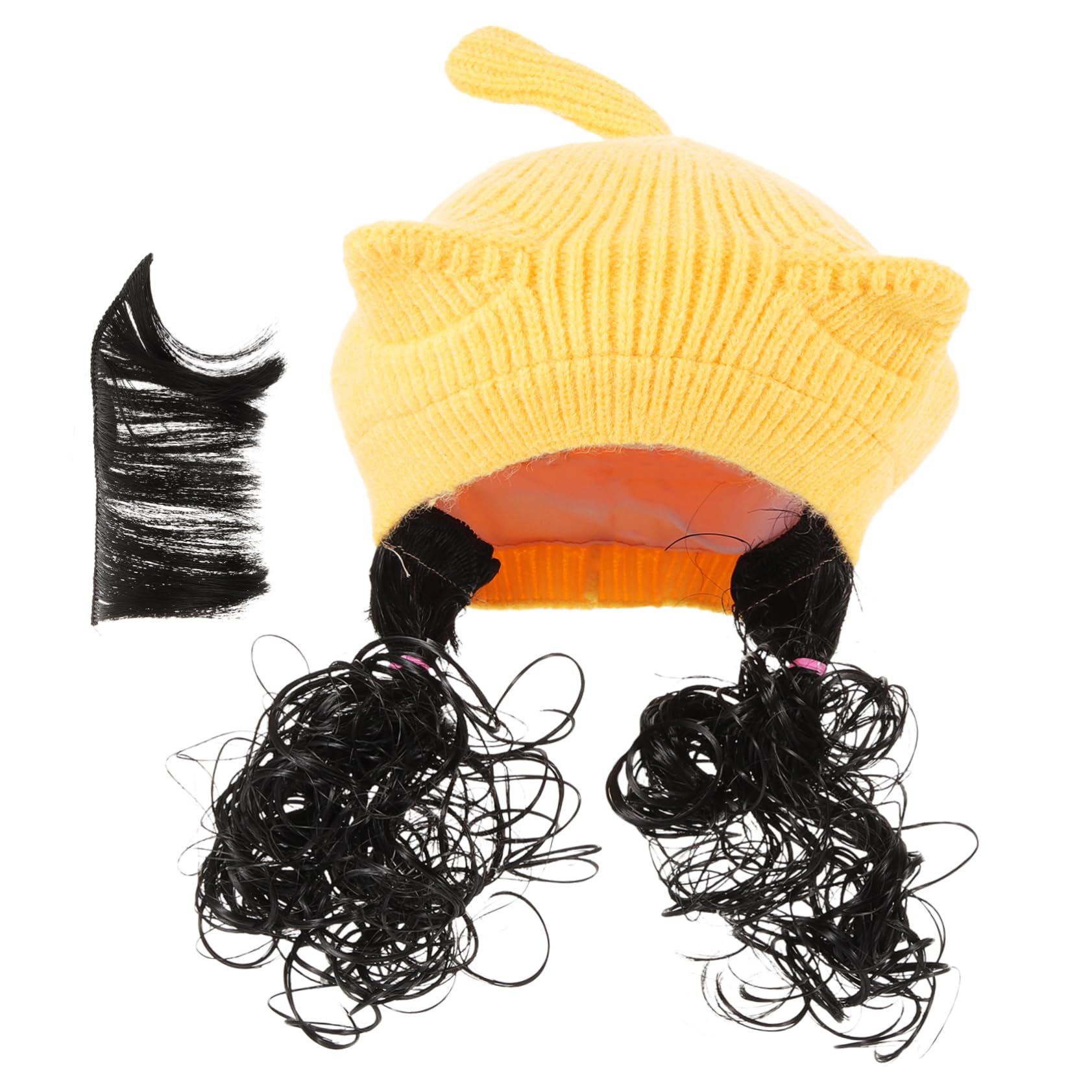 Holibanna Wig Hat for Cute Knitting Wig Hat with Cat Ears for Photos Parties and Daily Wear Soft Breathable Stylish Adorable Design Yellow