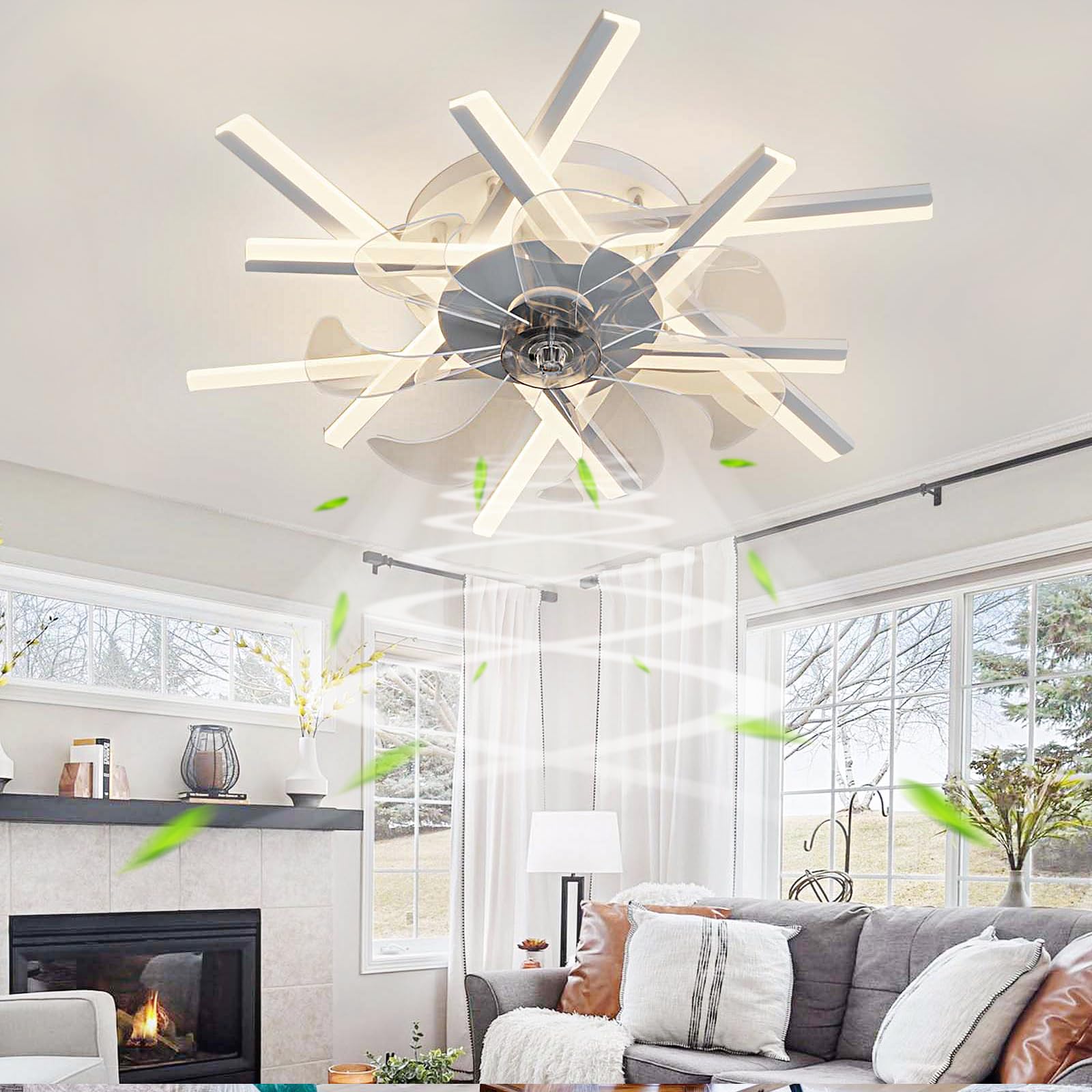 SXDMOUBK 6-Speed Dimmable Remote Control Ceiling Fan - Reversible 62cm Energy-Efficient Chandelier Fan for Living Room & Bedroom - Silent White Design with Stylish Lighting Solution