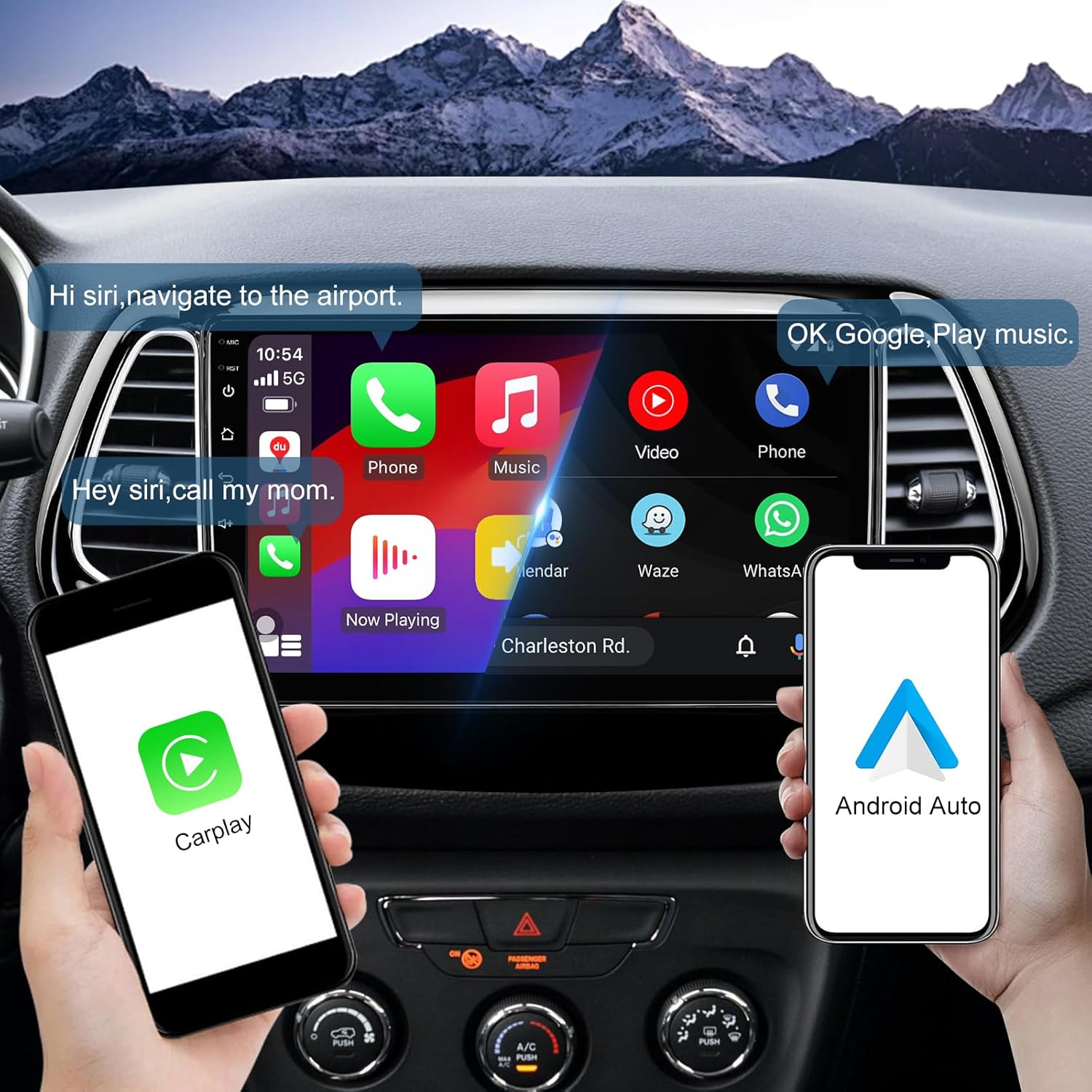 4+64g android 13 double din car stereo for jeep compass 2 mp 2017-2019 with 10.1 inch touchscreen radio built-in wireless carplay/android auto/gps/bluetooth/aux/steering wheel controls/backup camera