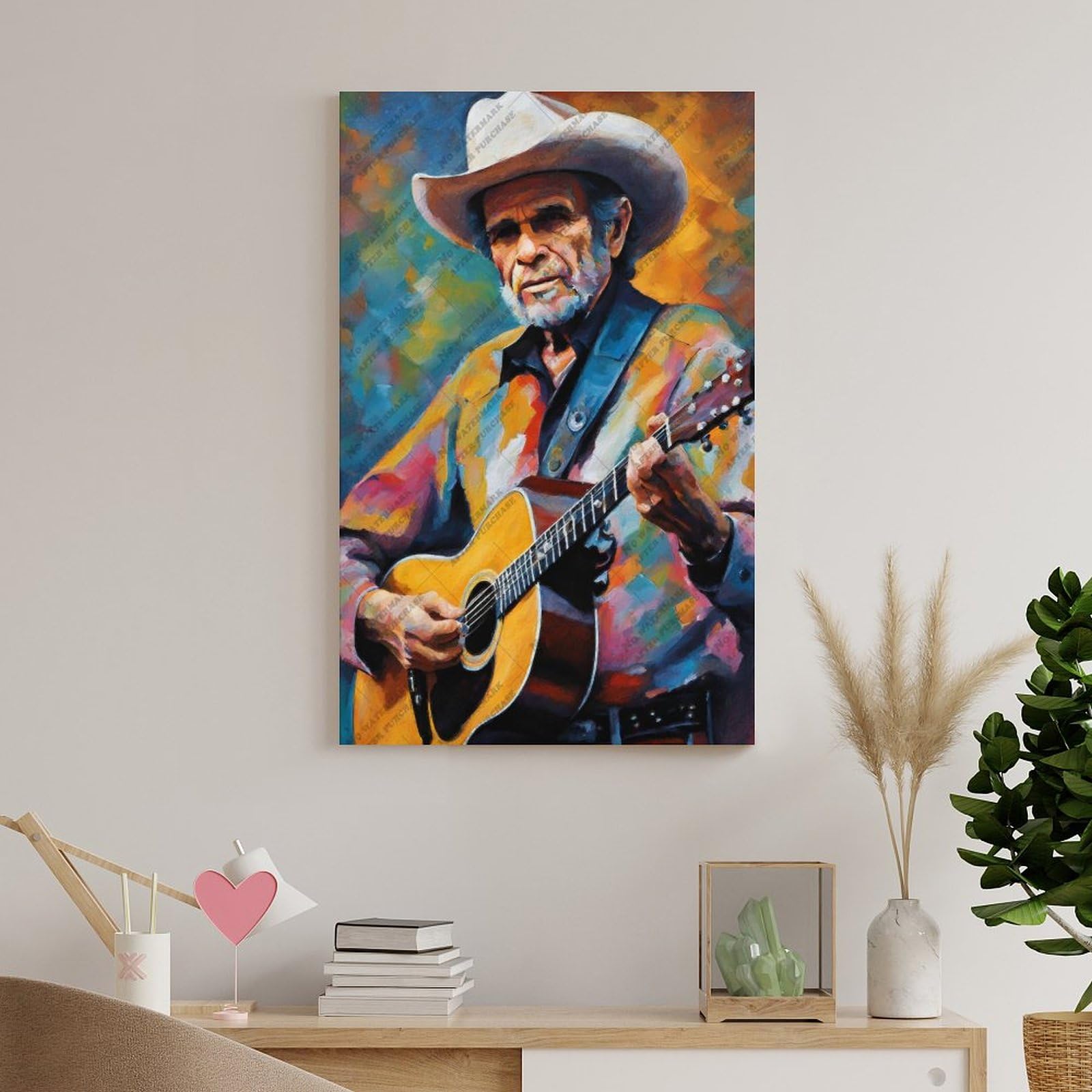 FCOJE Poster su tela con cantante folk country Merle_Haggard (1), decorazione artistica da parete per soggiorno e camera da letto, 30 x 45 cm