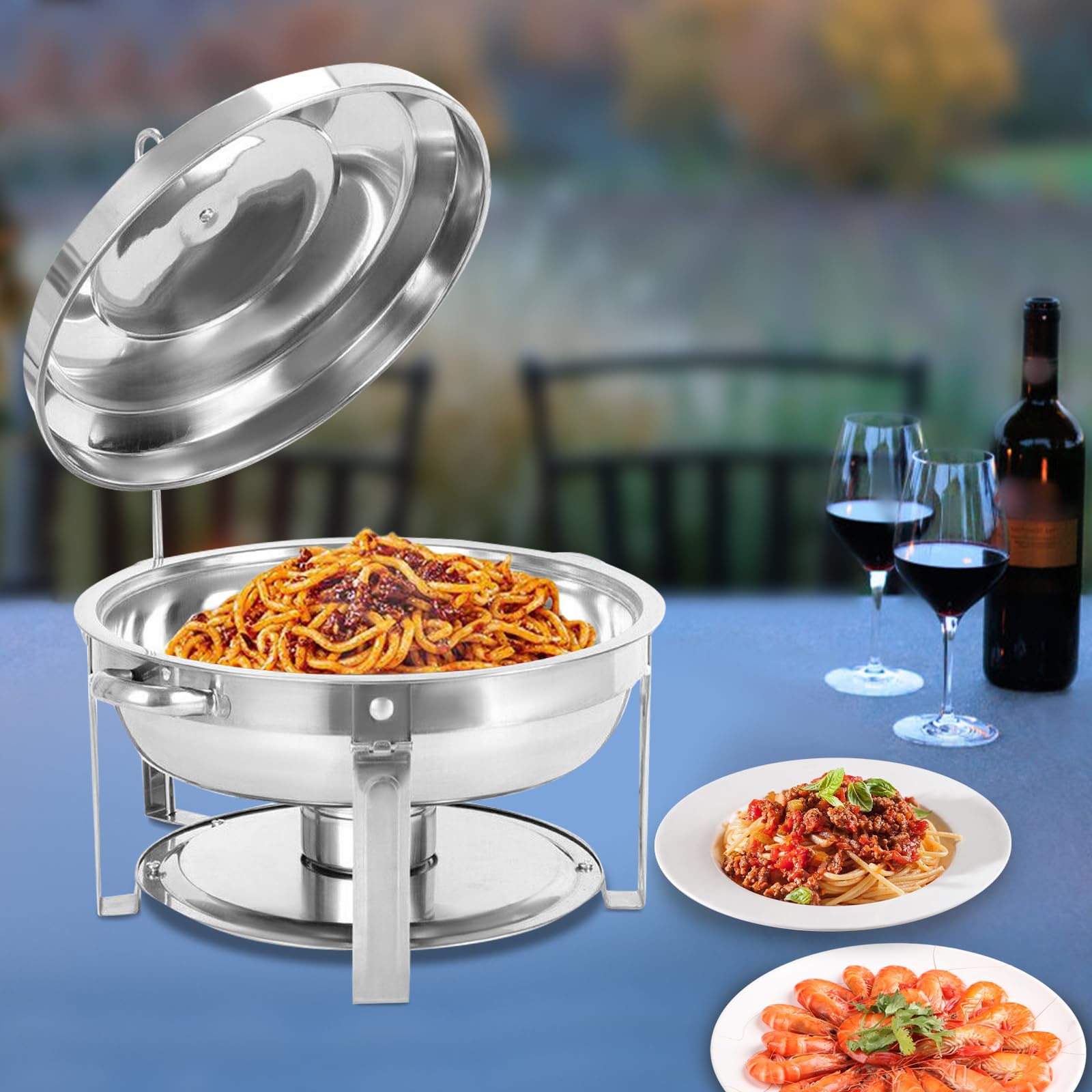 Chafing Dish - Pentola riscaldata a buffet da 7,5 l, riscaldatore piatto per credenze riscaldate tondi contenitori in acciaio inossidabile con coperchio e maniglia, per hotel, buffet