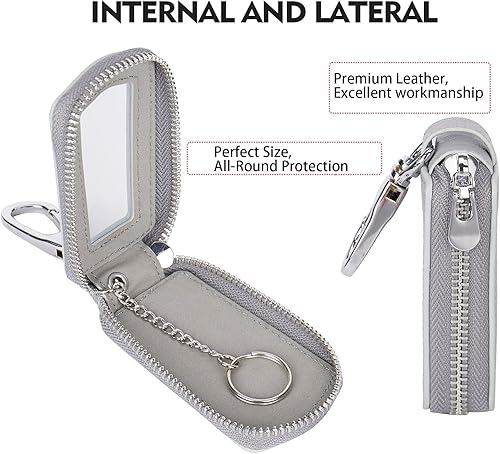 Miniatura 3 de Funda universal para llavero de automóvil de alta calidad, funda de cuero para llavero, protector de llavero, soporte para llavero remoto (gris