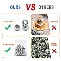 Vista 4 de Tuercas de bloqueo de acero inoxidable de 1/4"-20, paquete de 28 Tuercas hexagonales de inserción de nailon A2-70, autobloqueantes de acero
