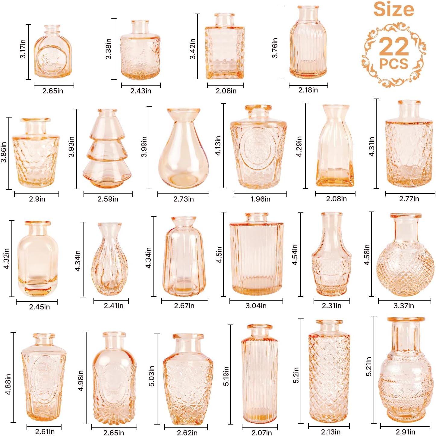 Clear Amber Gold Glass Bud Vase Set of 22 Pcs,Small Bud Vases in Bulk,Glass Crystal Flower Vases Table Centerpieces for Party Event Wedding Decor Baby Shower Decorations (Amber Gold, 22 Pcs) image 4