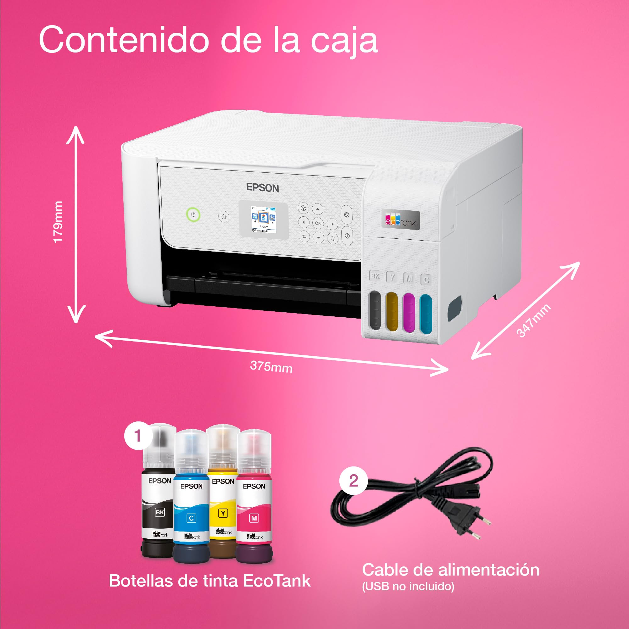Epson EcoTank ET-2876 Impresora de Depósito de Tinta | Para Uso Intensivo en Hogar | Wi-Fi | A4 | Imprimir, Copiar, Escanear | Pantalla LCD 3,7cm | Tinta Incluida Para 3 Años