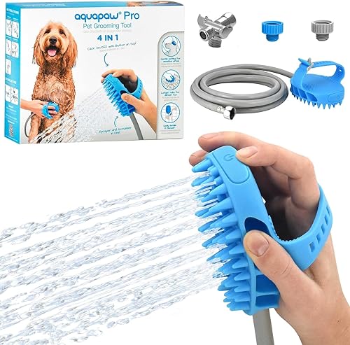 Aquapaw Cepillo de baño para perros - Herramienta pulverizadora y limpiadora en uno - Suministros de baño para perros o gatos con pelo largo y corto