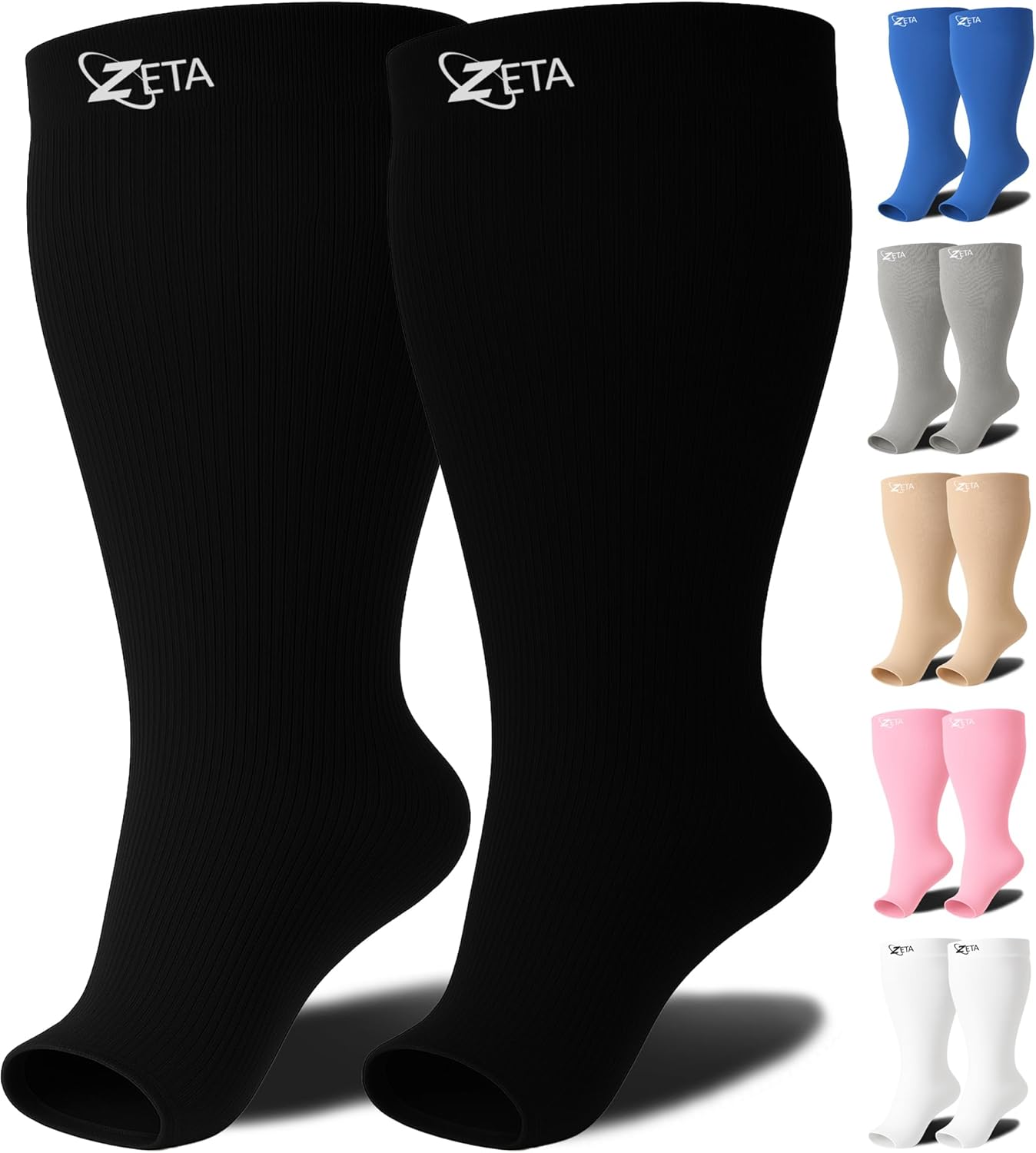 Zeta Wear Open Toe Short Length Compression Socks for Women & Men 15-20mmHg - Medical Grade Circulation Support for Swelling, Varicose Veins & Recovery