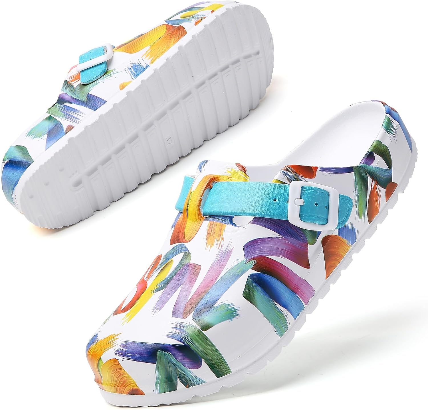Eliogn Women’s Garden Clogs with Print, Waterproof Slip Resistant Work Clogs, Lightweight EVA Slip-On Mules, Cushioned Comfortable Shoes for Nurse, Chef, Kitchen, Beach
