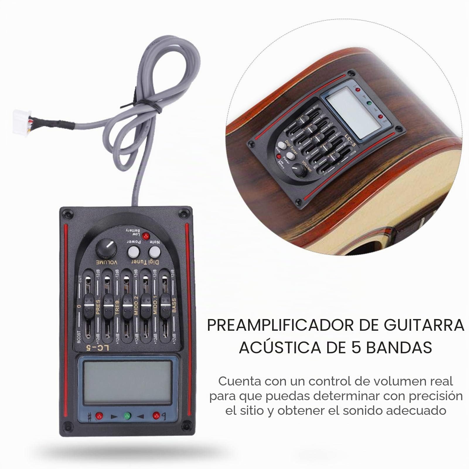 Ecualizador de preamplificador de guitarra acústica LCD de 5 bandas profesional para amantes de la música. Para los entusiastas de la guitarra