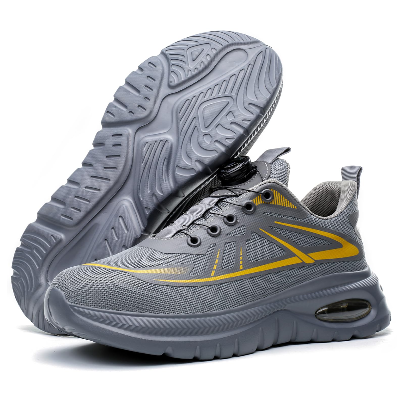 USOR Scarpe da ginnastica antinfortunistiche da uomo e da donna, con puntale in acciaio, con fibbia girevole, senza lacci, comode, leggere, con fibbia girevole, antiscivolo, scarpe da lavoro con