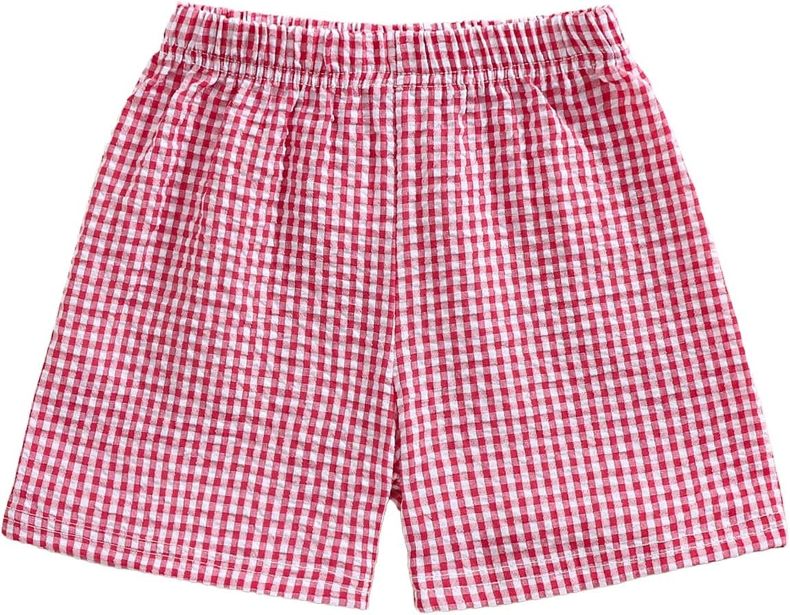 Karuedoo Toddler Baby Boy Girl Shorts Gingham Plaid/Seersucker Shorts Summer Casual Elastic Waist Shorts Pants Bottoms