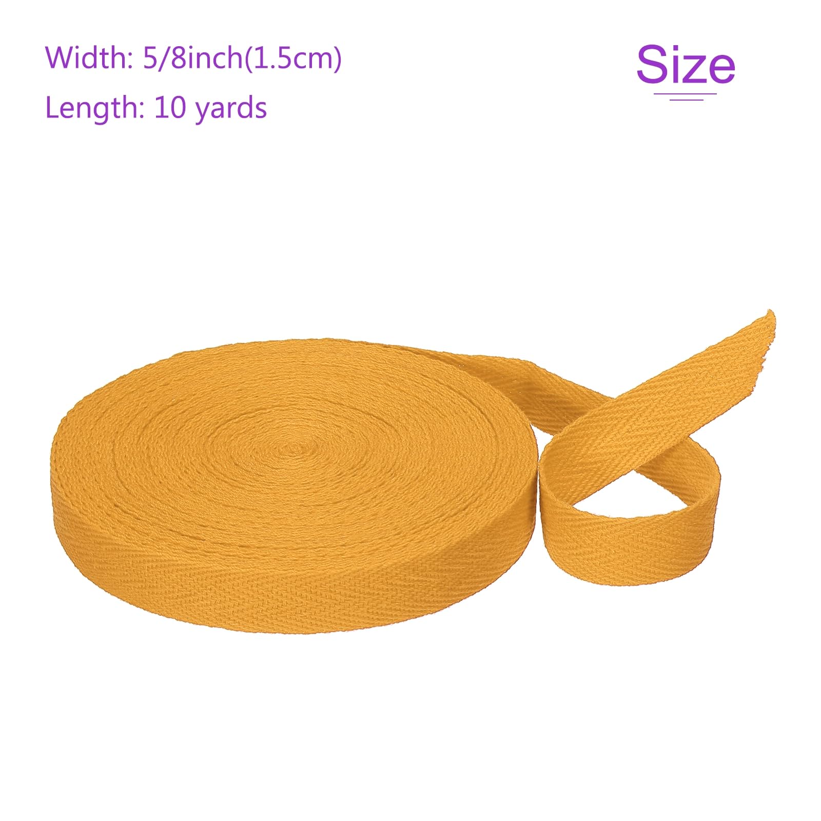 DMiotech 5/8"(1.5cm) 10 Yards Cotton Twill Tape Cotton Ribbons Bias Binding Tape Herringbone Tape Ribbons Golden Yellow for DIY Crafts, Clothes, Sewing, Knit - Image 3